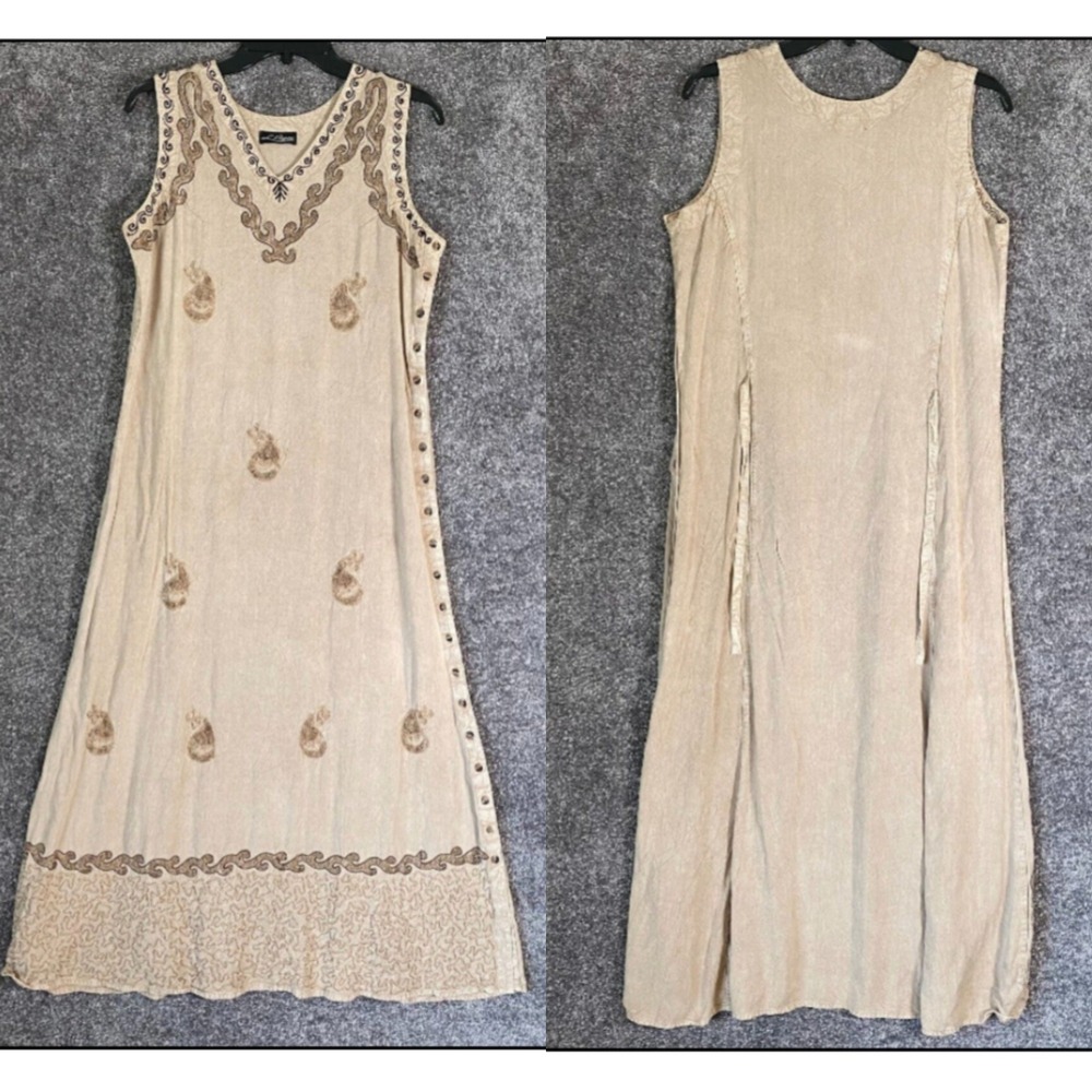 L'Pogee Hippie Embroidered Paisley Y2k Maxi Dress Womens Free Size Cottagecore